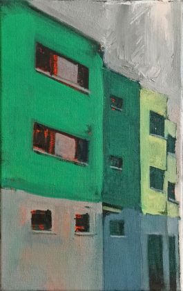 Kastenhäuser, 43 x 27cm, Öl und Eitempera auf Leinwand, 2020
