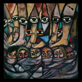 Moderne Sklaverei, 90x90, Mona Ragy Enayat, Acryl auf Leinwand, 2024