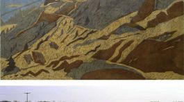 Abb.o.: Christine Ebersbach Seilbahn 2016 Farbholzschnitt, Abb.u.: Jürgen Matschie, Gemüsefeld